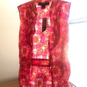 Tagged Sleeveless Pink/Orange Patterned Button Up